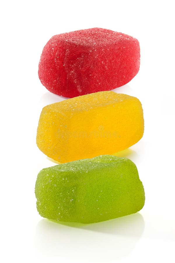 Multi Colored Fruit Chewy Candy On A White Background Stock Photo