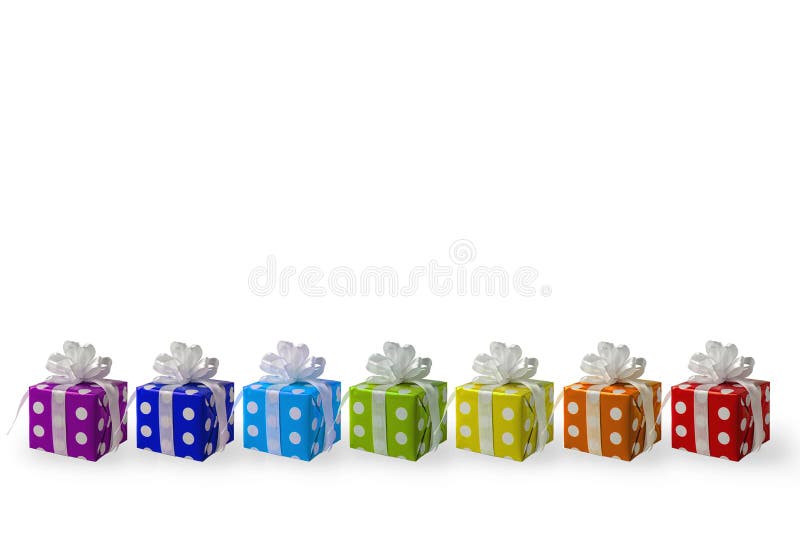 Multi Colored Gift Boxes on a White Background. Palette Colors of the