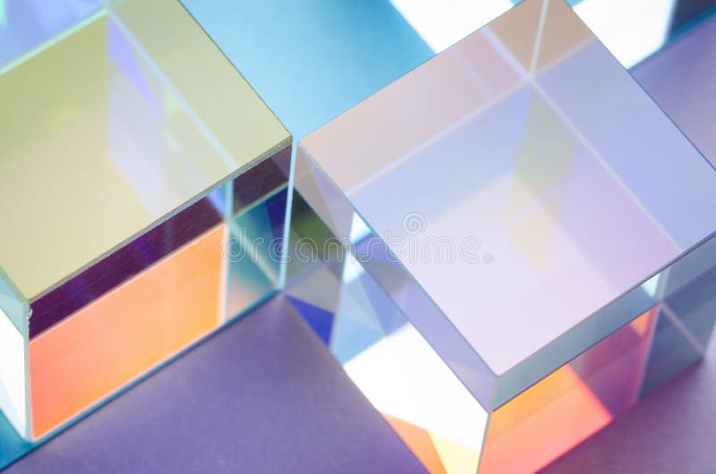 Multi-colored glowing glass cubes symmetry, abstract colorful background