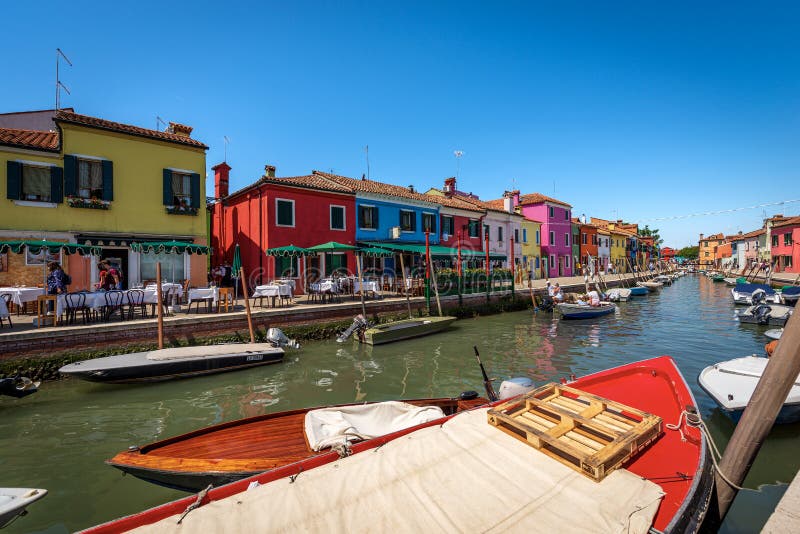 Multi Colored Houses and Restaurants in Burano Island - Venetian Lagoon ...