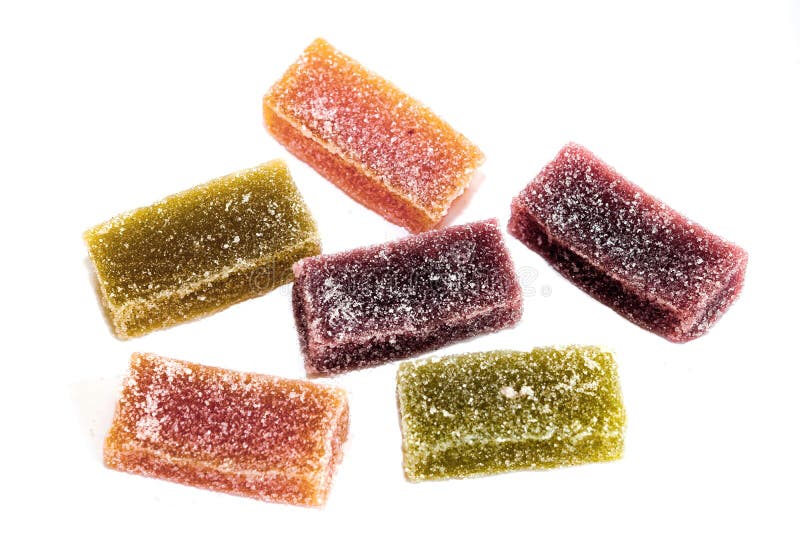 Multicolored Jelly Sugar Candy, Natural Fruit Marmalade, Isolated