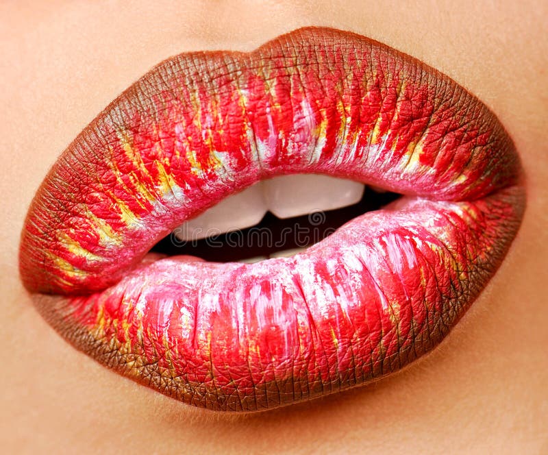 Multi colored lipstick. Close- stock photos Multi colored lipstick. Close- stock photos