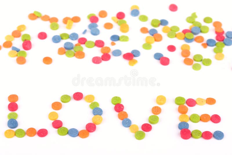 Multi colored love note written by candy