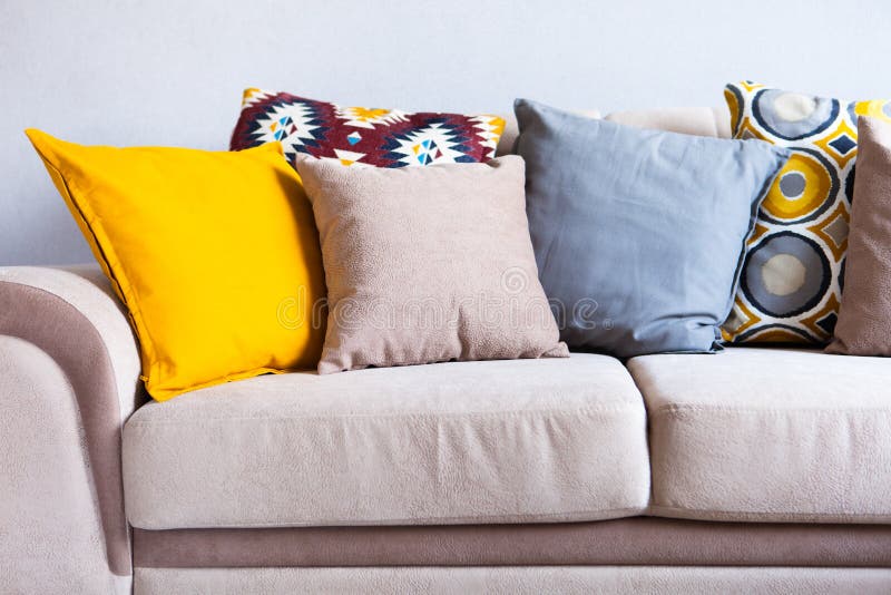 multi colored couch pillows