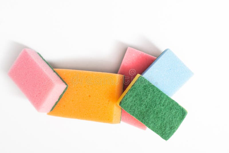 Multicolored Sponges for Dishes Isolated on a White Background. Stock