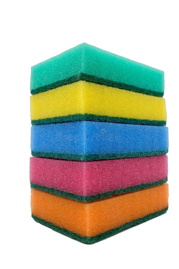 Multi-colored sponges for household work from foam rubber, stack, on a white background. Multi colored foam sponges stock images, royalty-free photos and pictures