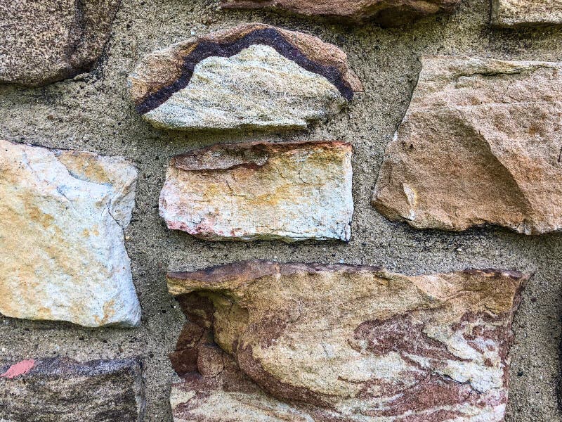 Multicolored Stone and Cement Masonry Wall Stock Image Image of