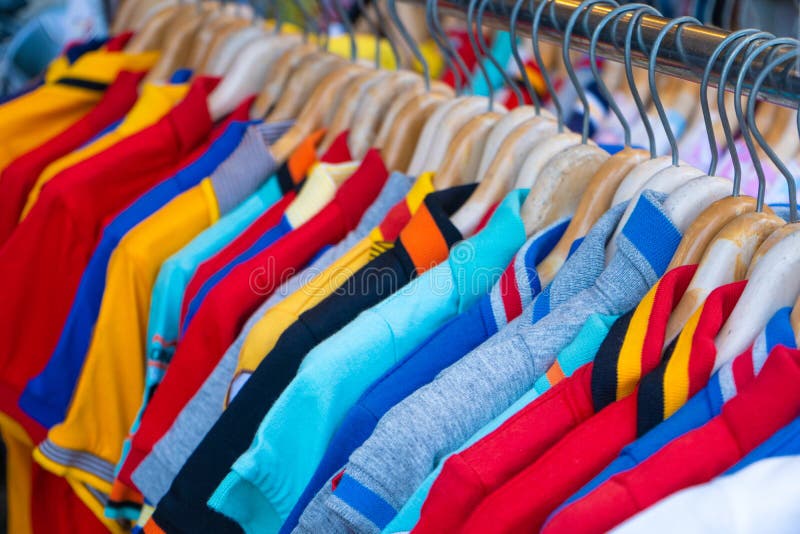 Multicolored Tshirts on a Hanger. Clothing Store Stock Image Image of casual, fashion 179186775