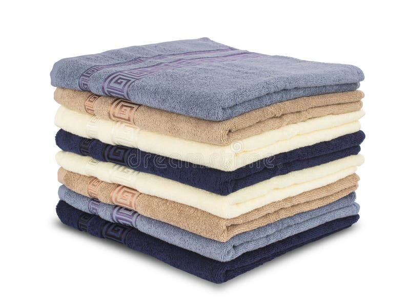 Multicolored Terry Cotton Bath Towels, Isolate on a White Background