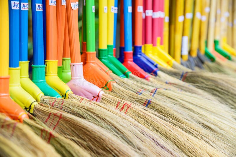 Multi Colors Dry Grass Broom, Hand Made from Nature in Thailand. Stock