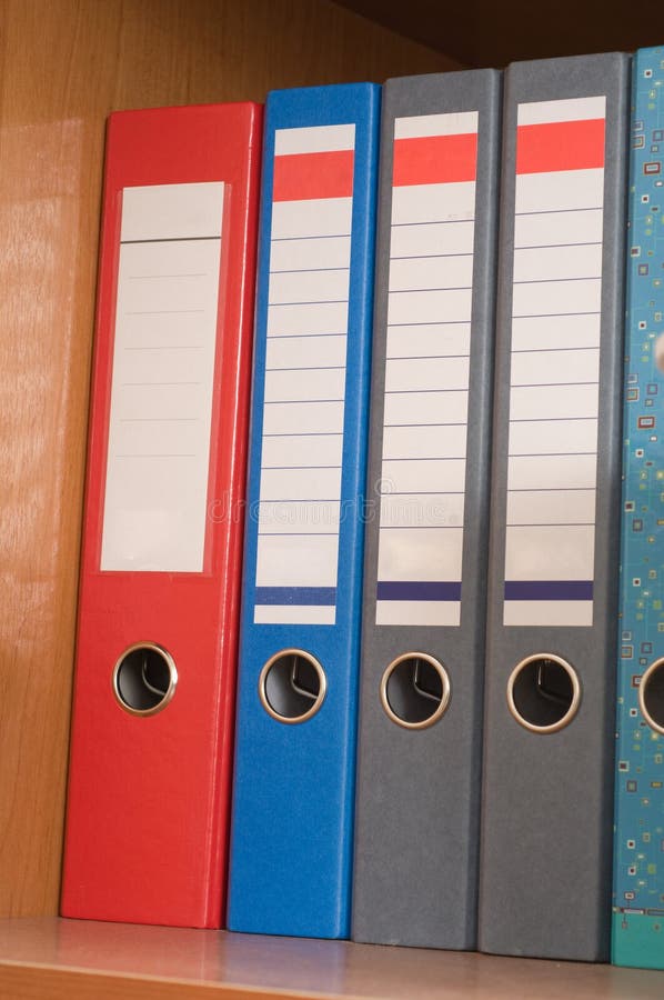 Multi-coloured folders.