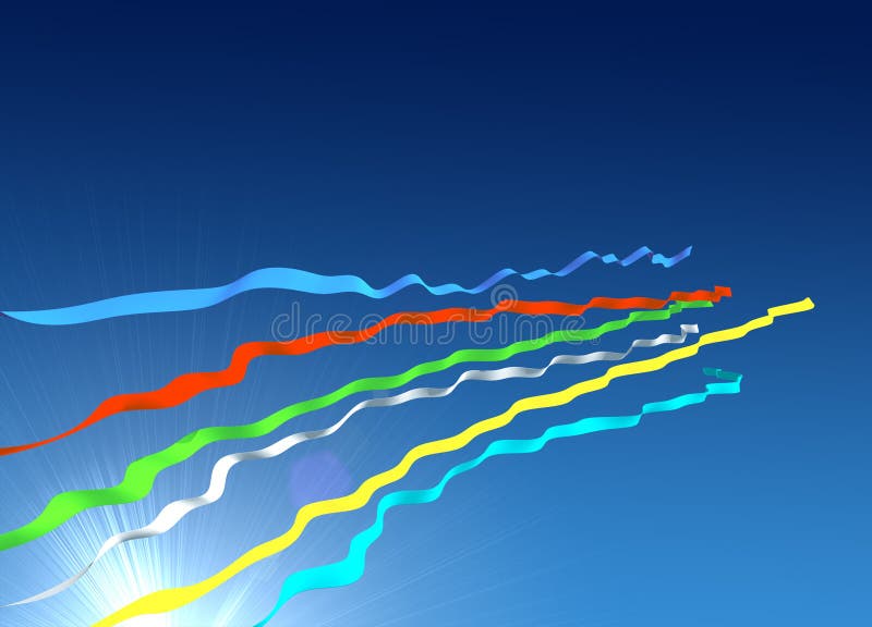 Multi-coloured lines and sky