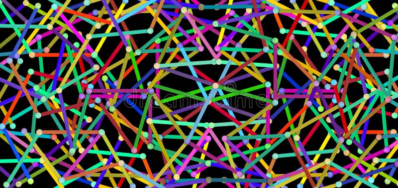Multi connection Connected lines color abstract in black space. Algorithm complexity, multi connectivity, very complicated stock illustration