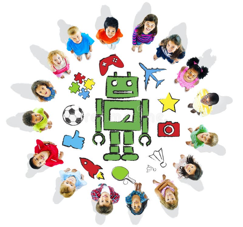 Multi-Ethnic Children Forming a Circle with Technology Concept vector illustration