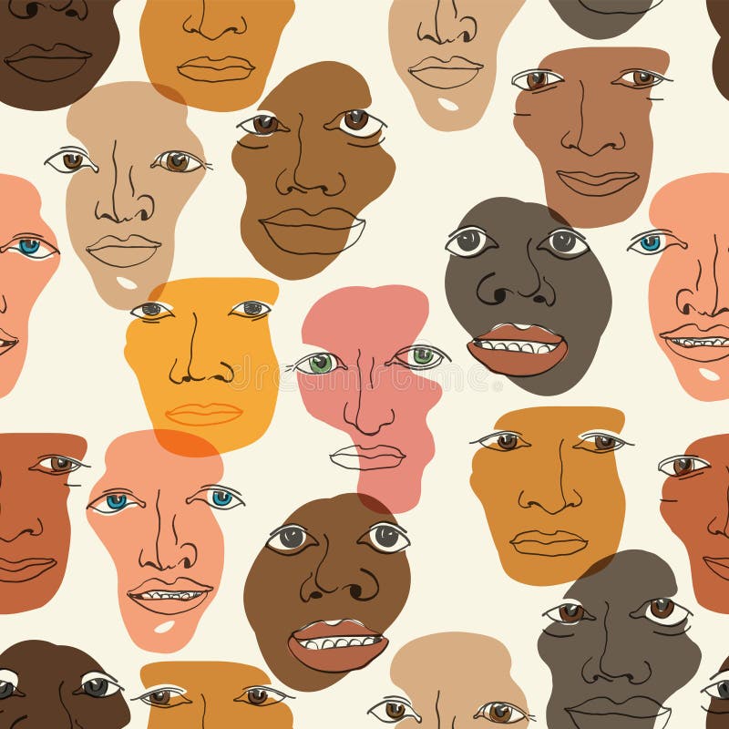 Multiethnic Faces Seamless Pattern. Different Ethnicity Men