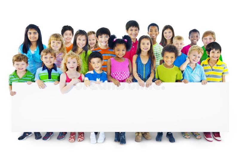 Multi-Ethnic Group of Children Holding Empty Billboard.