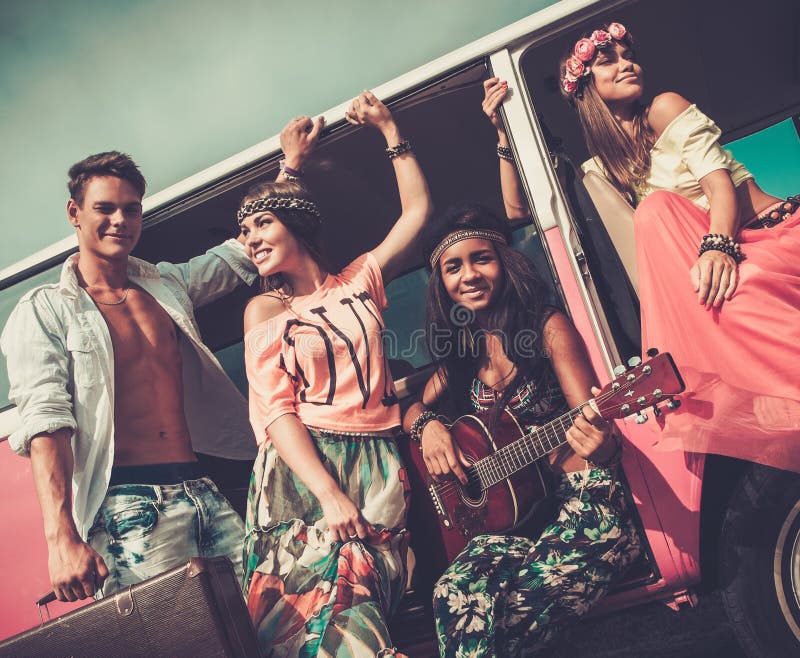 Multi-ethnic Hippie Friends on a Road Trip Stock Photo - Image of ...