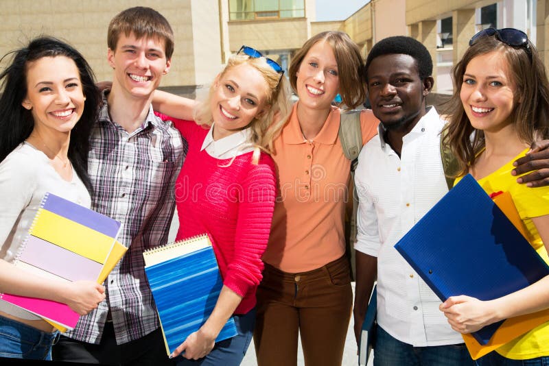 Multi-ethnic students outside royalty free stock photography