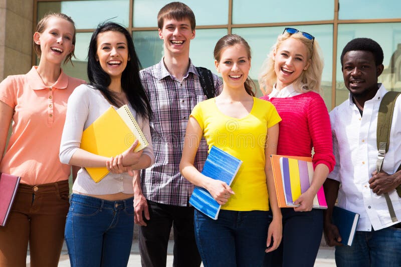 Multi-ethnic students outside royalty free stock photo