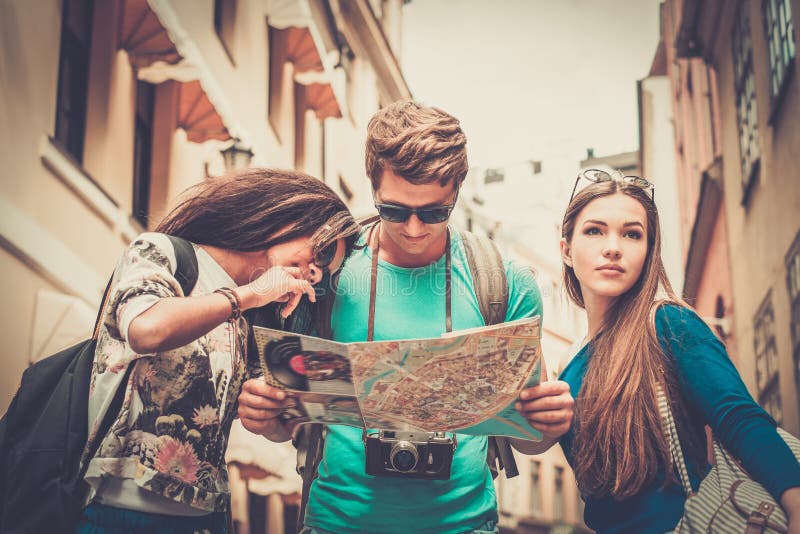 Multi ethnic tourists in old city