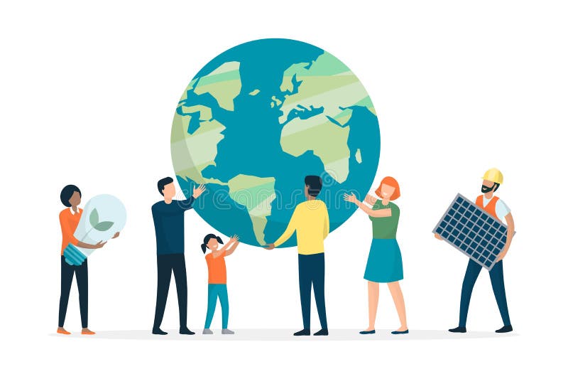 Multi-etnische groep mensen ondersteunend aarde en milieu stock illustratie Multi-etnische groep mensen ondersteunend aarde en milieu stock illustratie