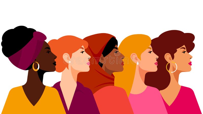 Multi-etnische vrouwen. een groep mooie vrouwen met verschillende schoonheidshaar en huidskleur.