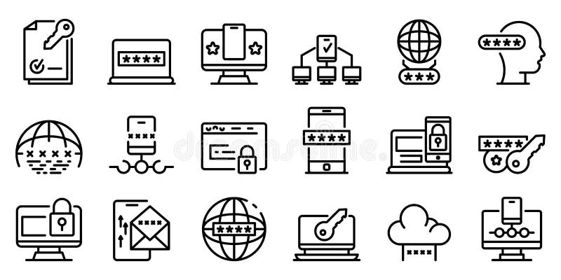 Multi-factor authentication icons set, outline style