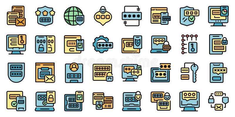 Multi factor authentication icons set vector color line stock illustration