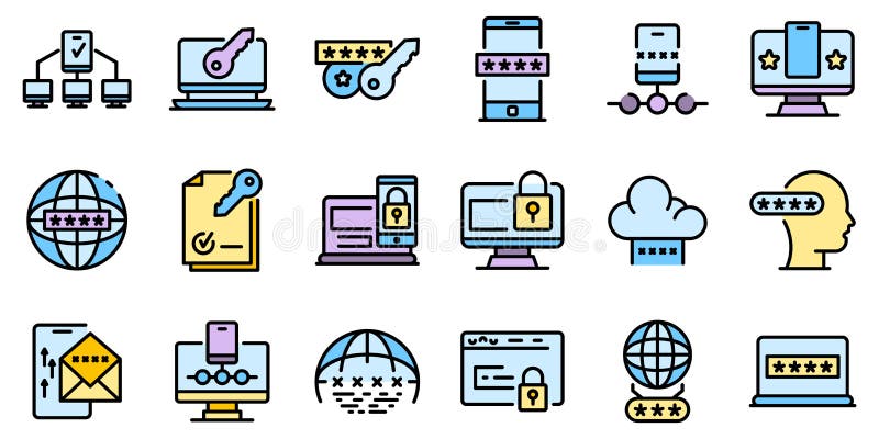 Multi-factor authentication icons set vector flat