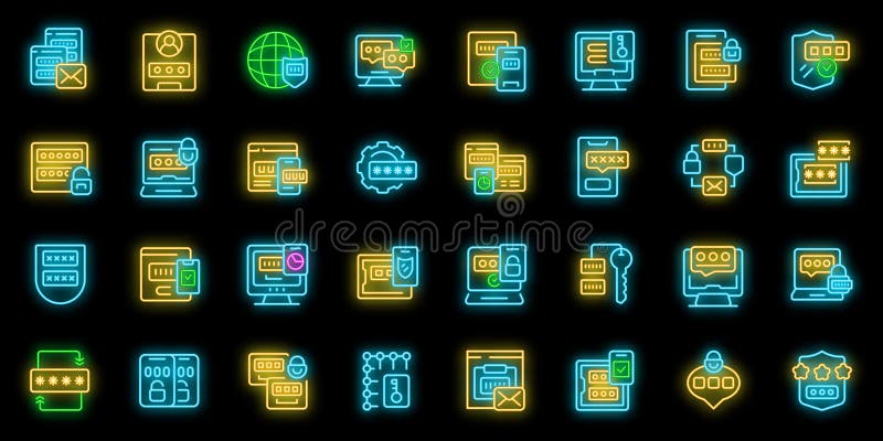 Multi factor authentication icons set vector neon vector illustration