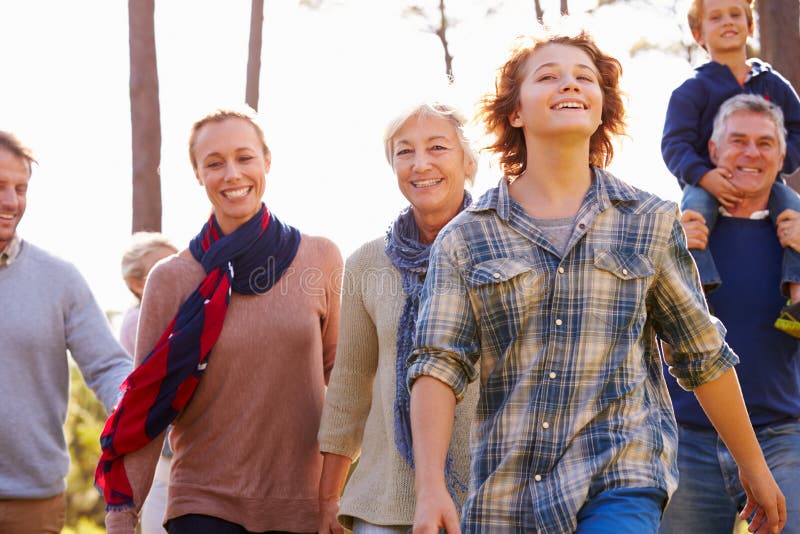 Multi-generation family walking in countryside, close up royalty free stock images Multi-generation family walking in countryside, close up royalty free stock images
