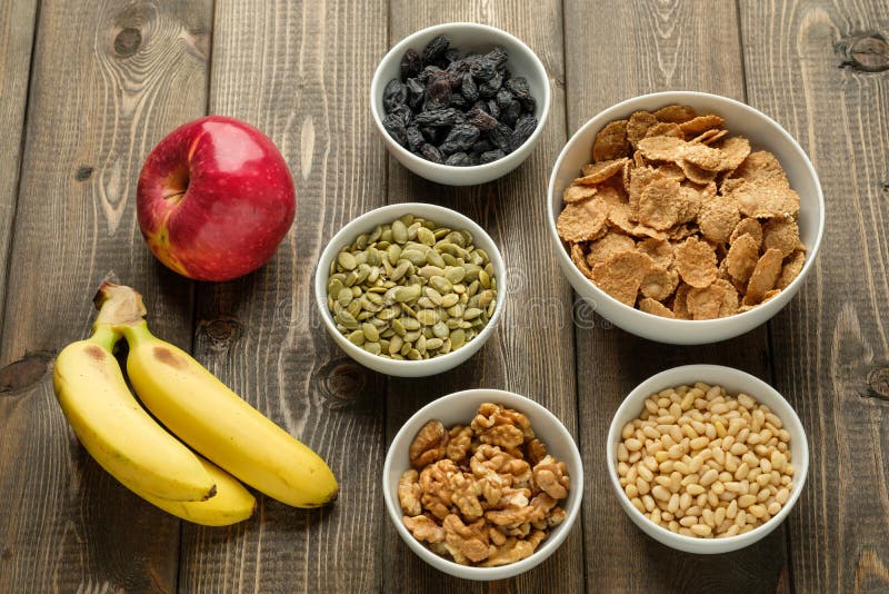 Multi Grain Flakes, Nuts and Fruits for Breakfast. Stock Image Image