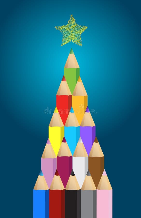 Multi lápis coloridos da arte no pinheiro do Natal ilustração do vetor Multi lápis coloridos da arte no pinheiro do Natal ilustração do vetor