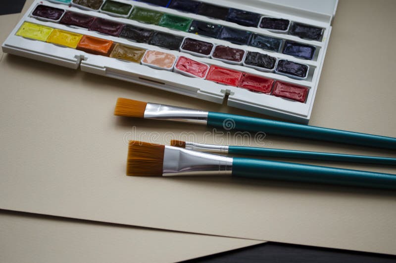 Multi Tools Artists Paint Brushes the Watercolor Box Paints Stock Photo Image of aquarelle
