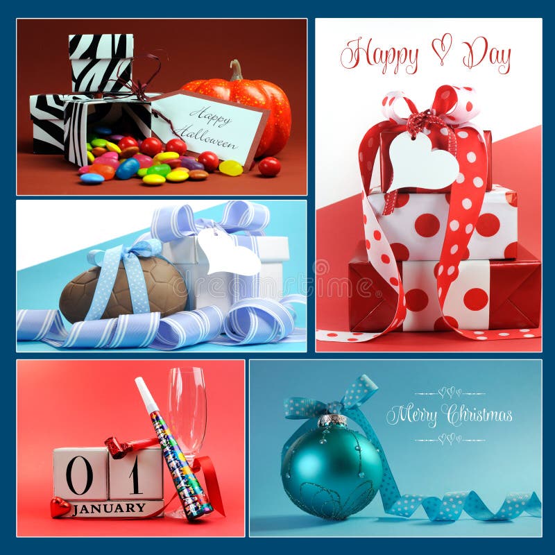 Multi van vakantiesymbolen en giften collage stock afbeelding Multi van vakantiesymbolen en giften collage stock afbeelding