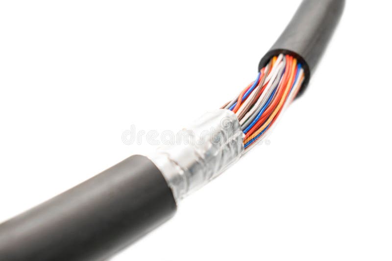 Multichannel communication line. High speed data transfer. Damaged Isolation of Backbone channel. Multicolored trunk cable is torn off. Damaged extension cord stock images, royalty-free photos and pictures