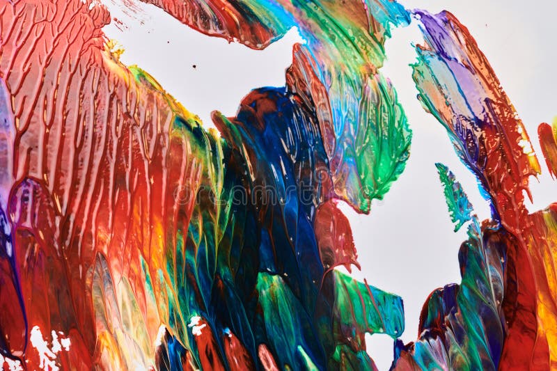 Multicolor brush strokes abstract background. Colorful acrylic ink blots and stains pattern, wallpaper print, fluid art stock photo