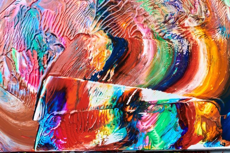 Multicolor brush strokes abstract background. Colorful acrylic ink blots and stains pattern, wallpaper print, fluid art stock photo