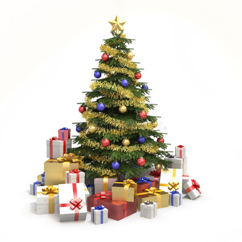 Multicolor christmas tree isolated stock illustration