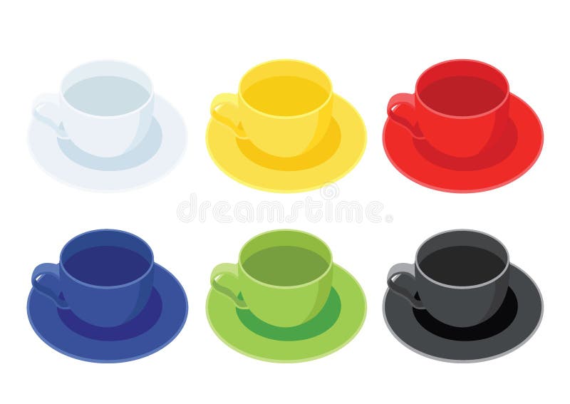 Multicolor de la taza de café y negro verde azul rojo amarillo blanco del multicolor de muchas tazas de café stock de ilustración Multicolor de la taza de café y negro verde azul rojo amarillo blanco del multicolor de muchas tazas de café stock de ilustración