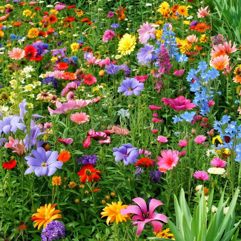 Multicolor Flowers Blossom in Green Garden at Summer Generative AI ...