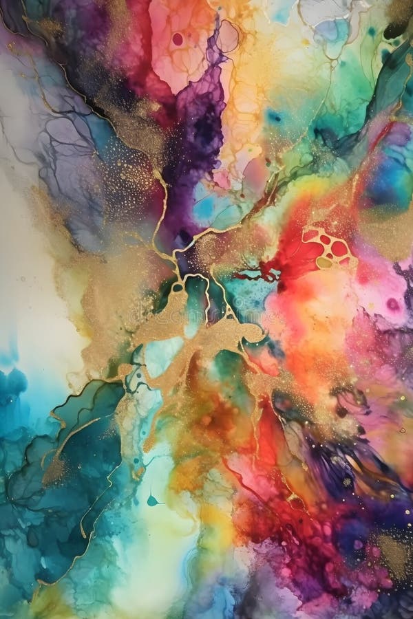 Multicolor and Gold Abstract Fluid Art Painting in Alcohol Ink ...