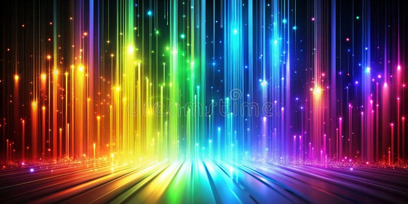 Multicolor Light Beams Cascading on Black Background Ideal for Modern Visuals Generative AI stock photos
