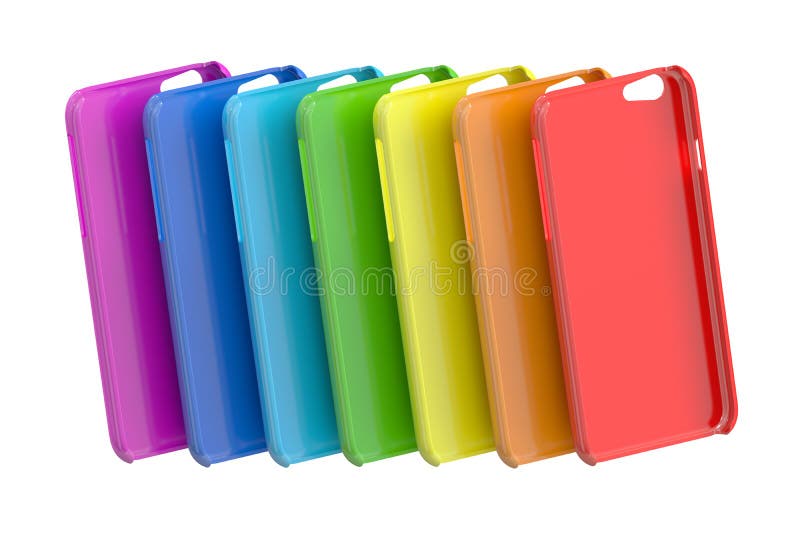 Multicolor Mobile Phone Plastic Cases. 3D Rendering Stock Illustration