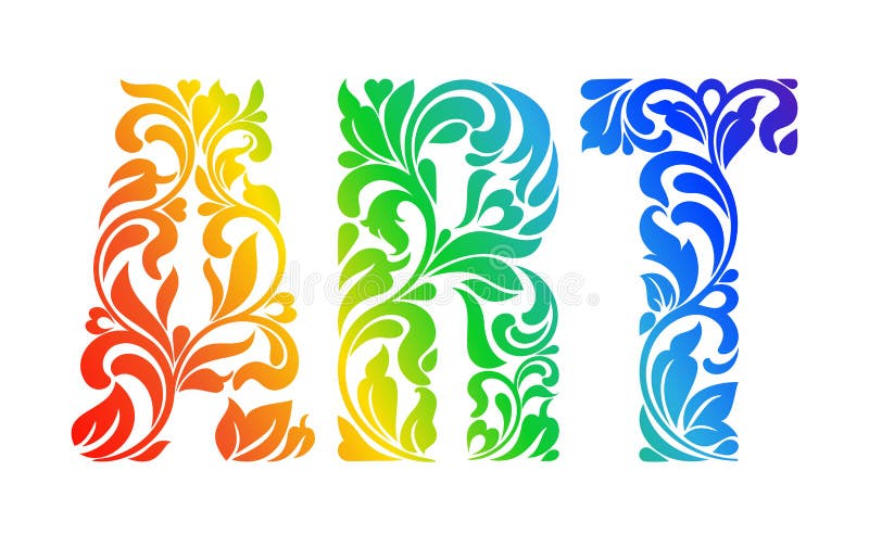 Multicolor painted word ART. Decorative Font with swirls and flo