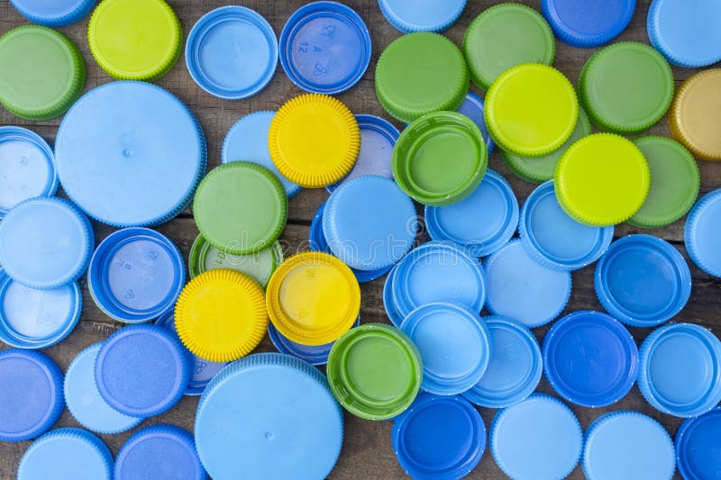 Multicolor plastic lids for recycling. stock photography