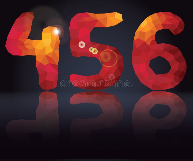 Multicolor polygons numbers 4,5,6 with mirror reflection vector illustration Multicolor polygons numbers 4,5,6 with mirror reflection vector illustration