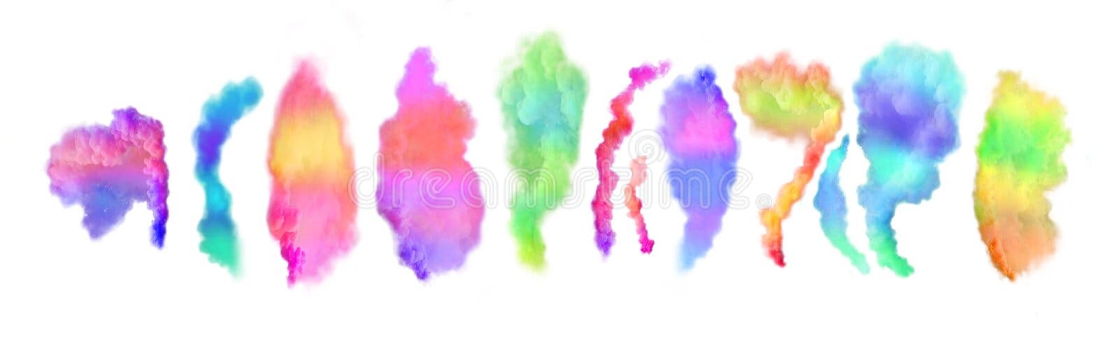 Multicolor raïnboogrookkleurenset. verzameling abstracte rookachtergronden geïsoleerd op wit vector illustratie Multicolor raïnboogrookkleurenset. verzameling abstracte rookachtergronden geïsoleerd op wit vector illustratie