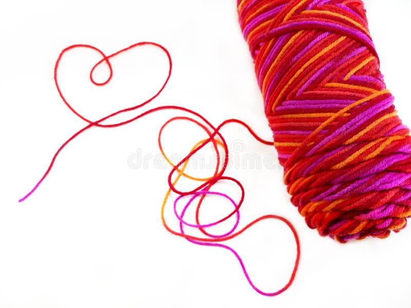 Multicolor red orange yellow and magenta color shade of yarn thread isolated clipping path