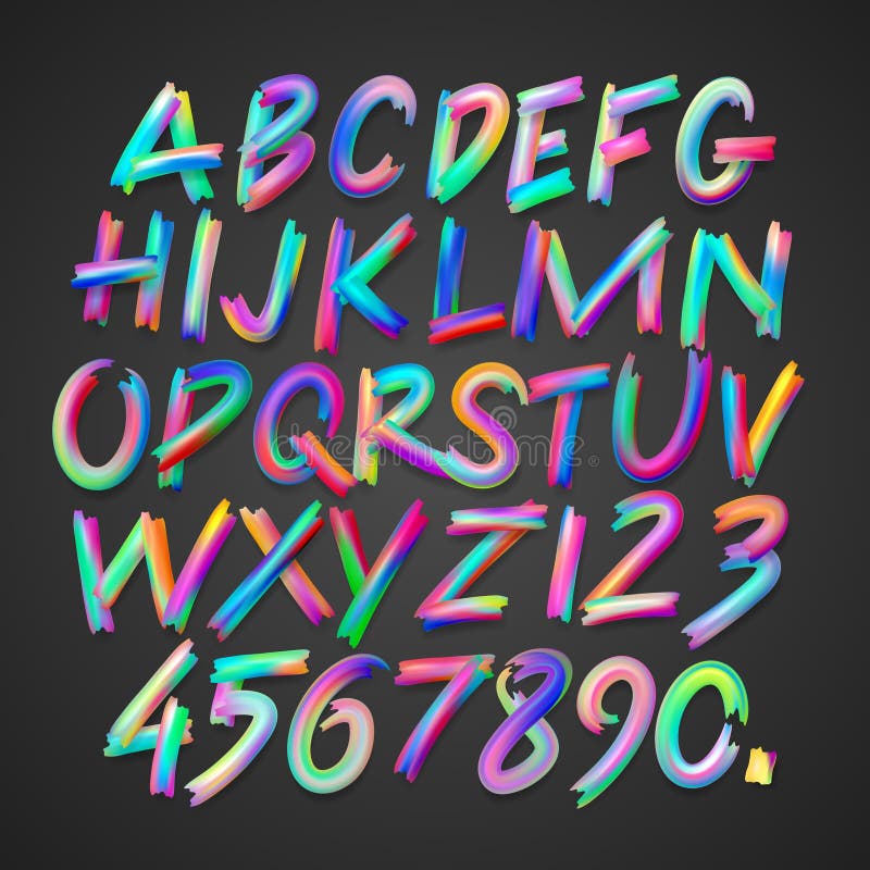 Multicolored art alphabet and numbers royalty free illustration